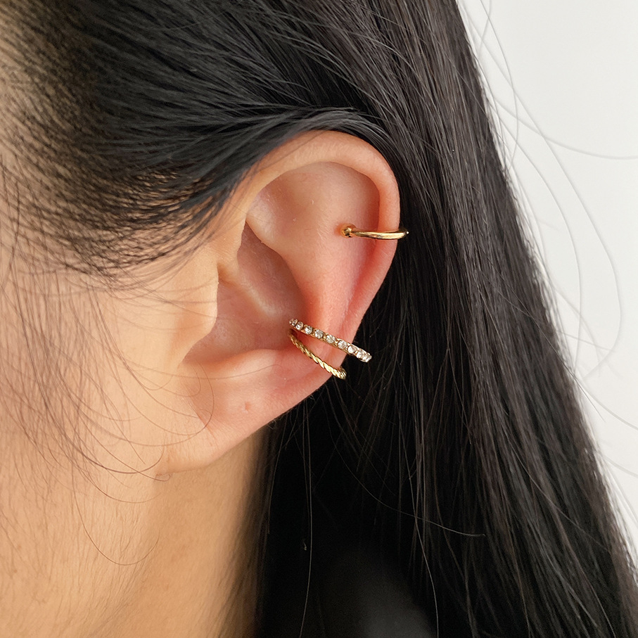 55366 3PCS Ear Cuff Set Gold Rhinestone Hoop Non-Piercing Ear Clips Fake Cartilage Earrings Clip Earrings For Women Jewelry Gifts