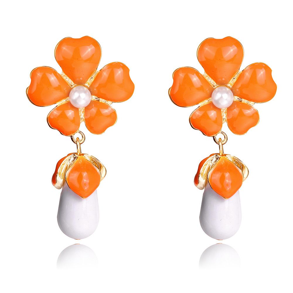 BA413 Bohemian Petal Flower Statement Earrings Petal Pearl Drop Earrings Floral Tassel Earrings Flower Drop Earrings for Women