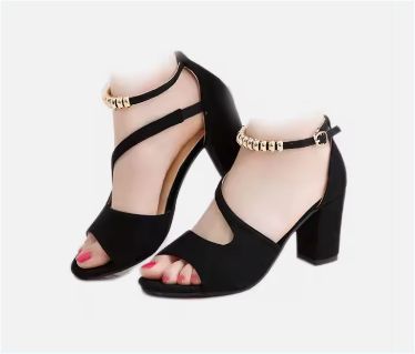  CLOVER Outdoor Roman High Heels Sandals Lightweight Peep Toe with Cushioning Denim Upper Material 
