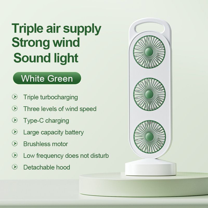  New Arrival Three-head Desktop Fan, USB Rechargeable Triple Blades Cooling Fan, High Wind Power Portable Electric Fan, Stable Base Desktop Air Cooler For Home Outdoor Travel Indoor Use
