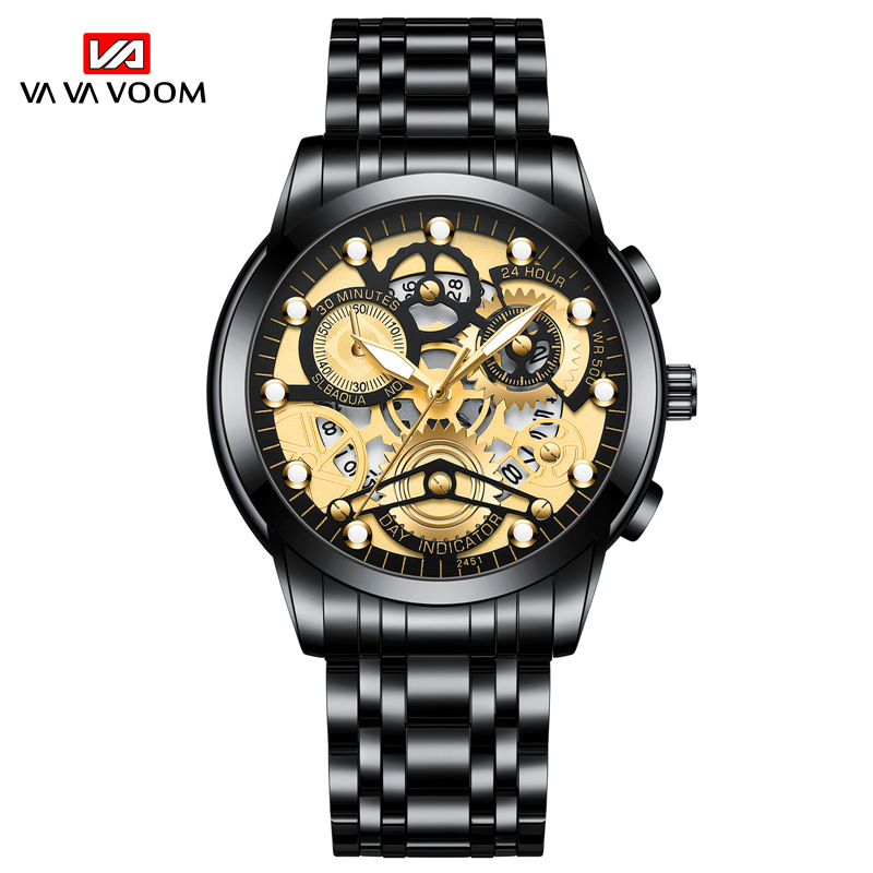 VOOM Men's automatic hollow out non mechanical business watch trend quartz watch student waterproof men's watch luminous watch