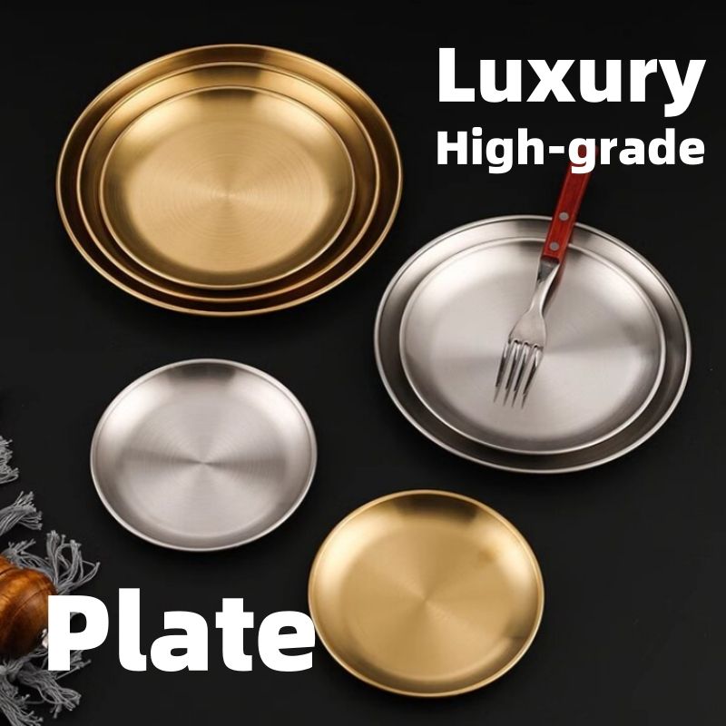 Stainless steel plate, barbecue plate, Western cuisine plate, ornament tray CRRSHOP free shipping Thickened stainless steel disc