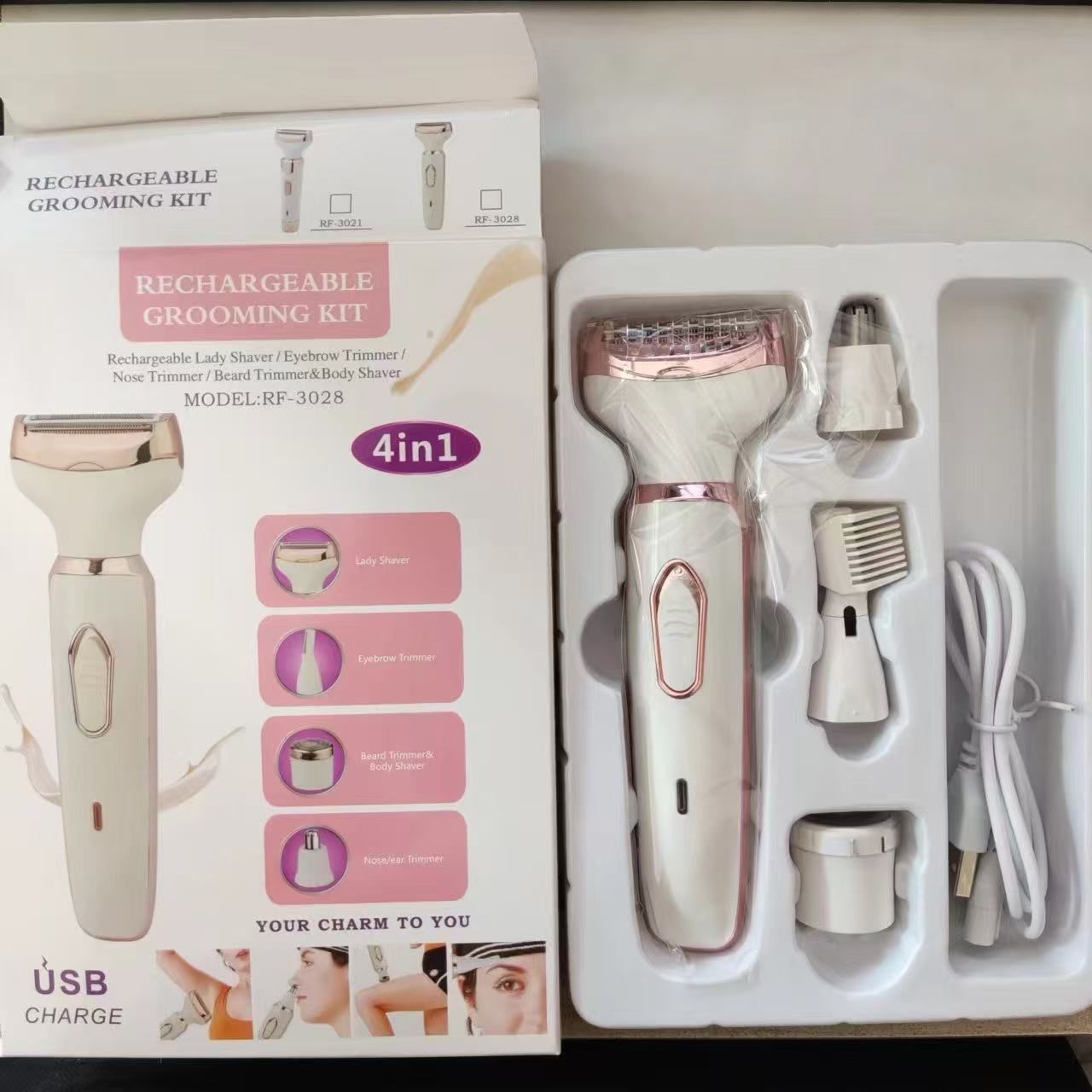The 4 in 1 An all-purpose multifunctional hair removal device for both men and women, underarm razor, private area hair remover, eyebrow trimmer, and shaver.