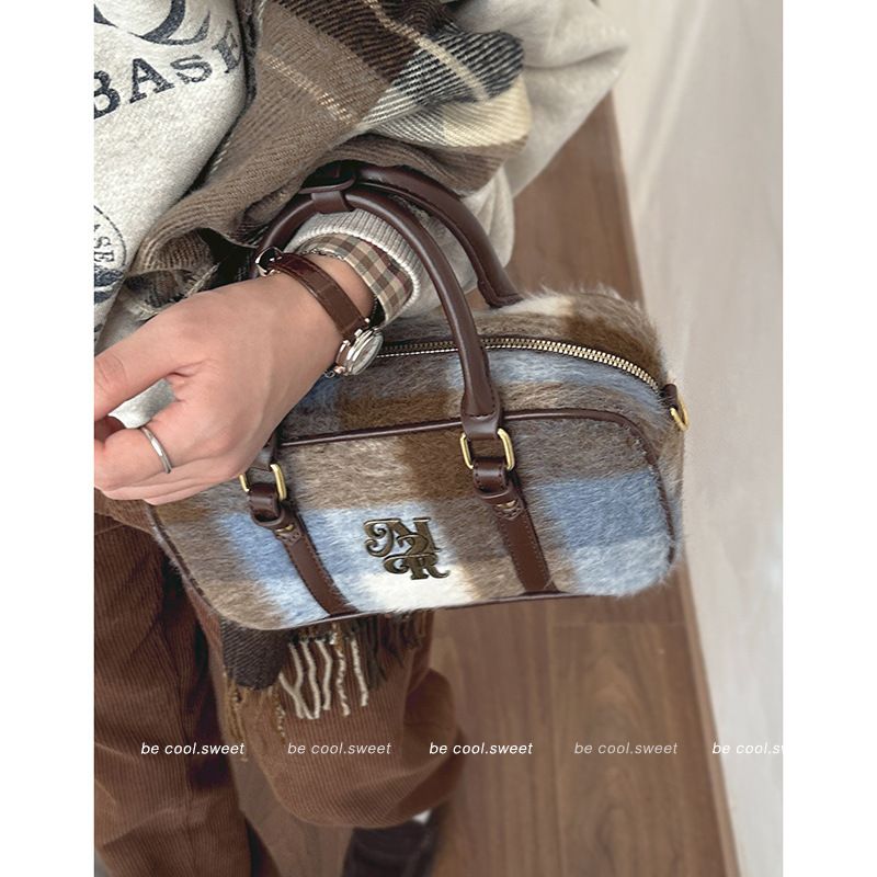 37529 Fashion Design Woolen Women's Bags Crossbody Checkered Ladies Shoulder Bag Women Luxury Leather Handbags