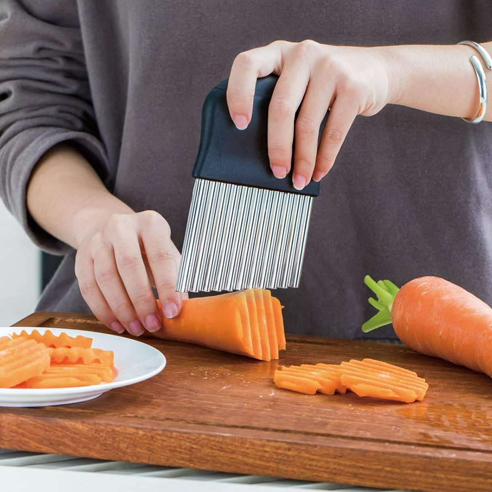 Potato Crinkle Cutter, Stainless Steel Crinkle Cutting Tool, Potato Fry Cutter, Kitchen Vegetable Wavy Blade Cutter, Vegetable Strips Salad Fruit Chopping Knife