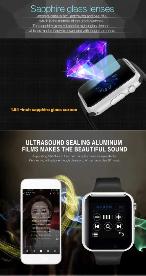 A1 smart best sale watch touch glass