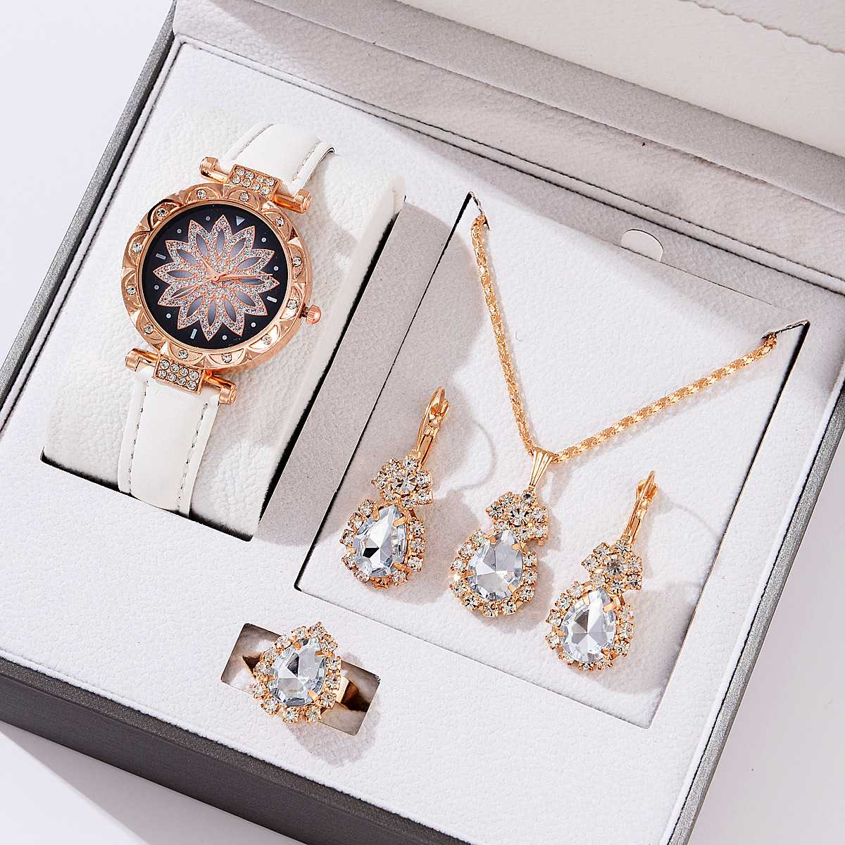 Fashion Women's Wrist Watch +  Bracelets+ Necklace+Ring+Earrings 