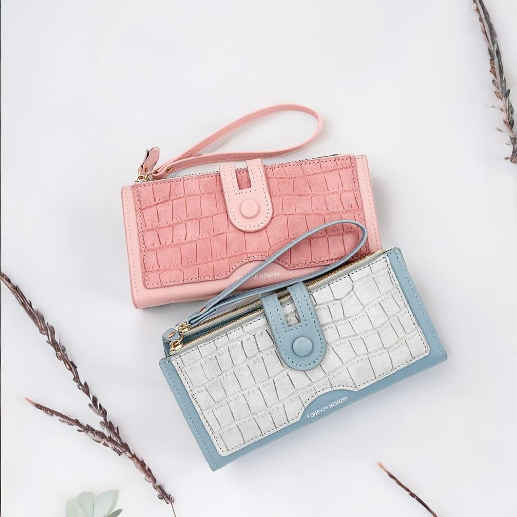 C113-3 Pu Leather Stone Pattern Multiple Card Zipper Coin Purse Holder Large Capacity Women Designer Wallet