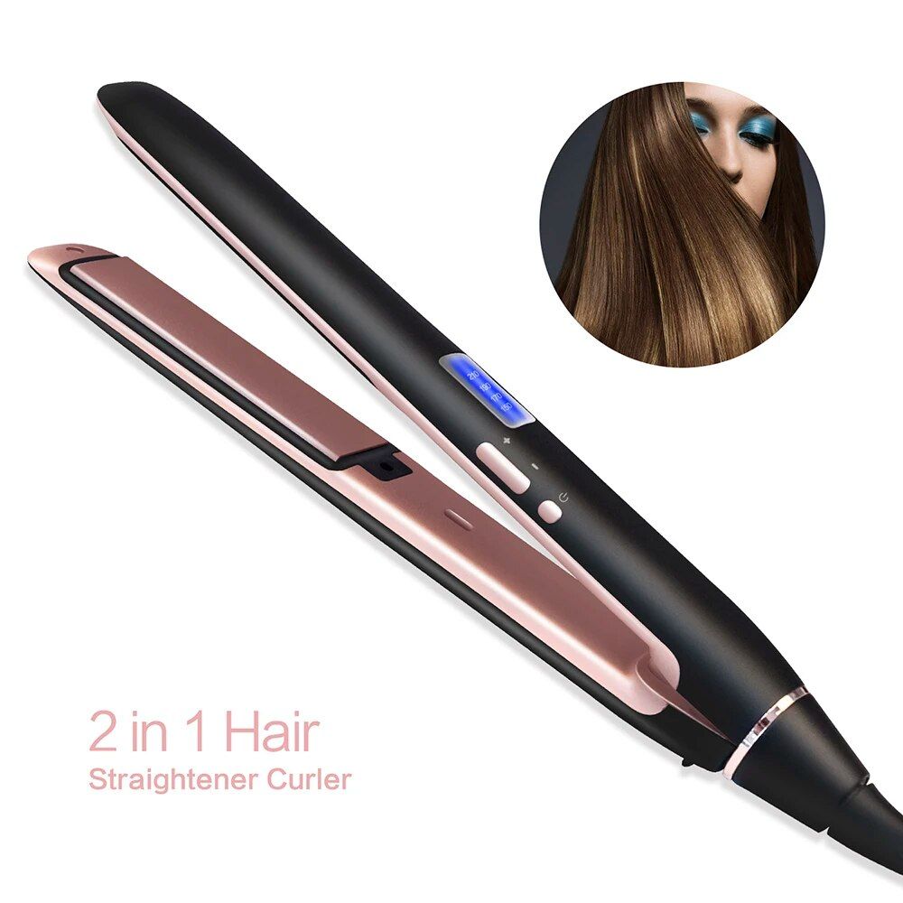 Professional Hair Straightener Curler 2 In 1 Flat Iron Hair Straightening Curling Iron Electric Hair Crimper Styler