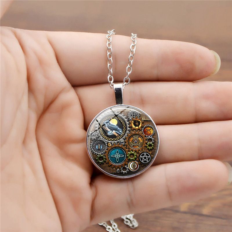 Mechanical Time Gemstone Pendant Necklace CRRSHOP free shipping