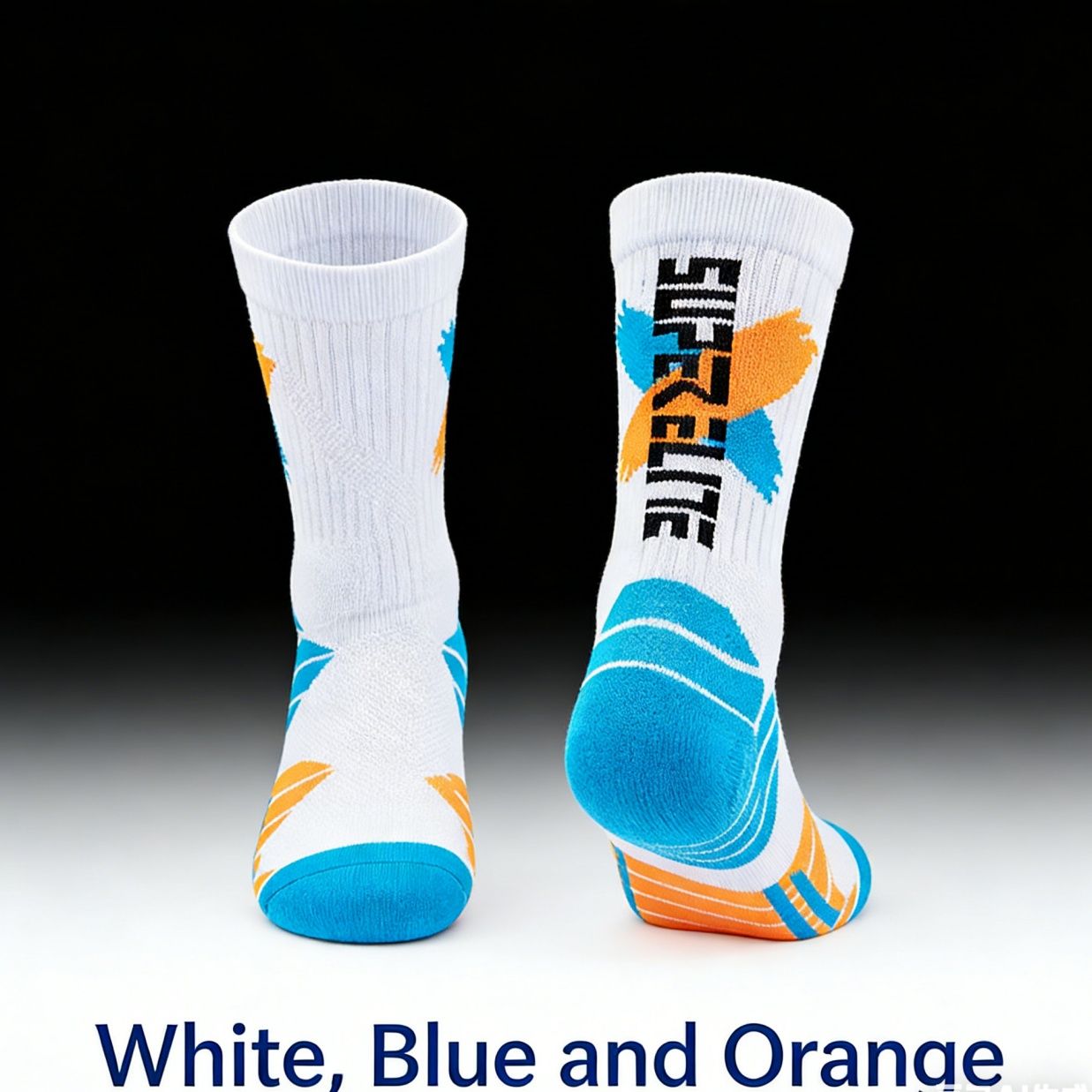 Men's High-Calf Marathon Running Socks, Professional Basketball Socks with Thickened Terry Sole, Cushioned Shock Absorption Athletic Socks for Running, Basketball, Training
White-Blue-Orange