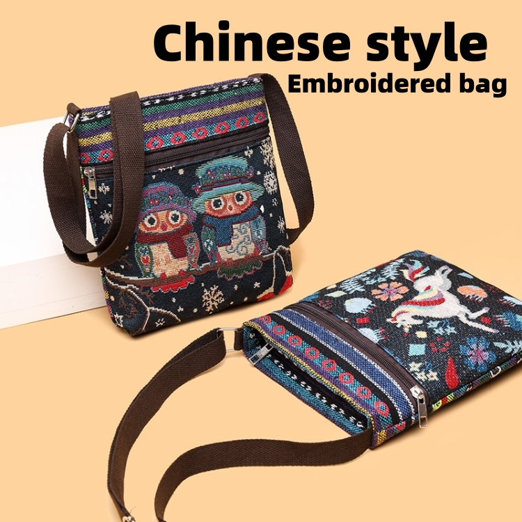 Chinese style Embroidered mobile phone satchel Shoulder bag female Canvas bag Crossbody bag CRRSHOP women shoulder bags Embroidered bag new fashion trend holiday gifts present Length 18cm  Height 22cm  Width 4cm