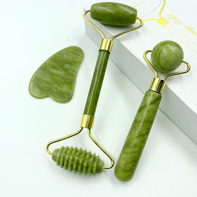 047 2pcs/kit Gua Sha Massager For Face Care Jade Rollers Beauty Health Skin Scraping Chin Lifting Natural Stone Gouache Massage