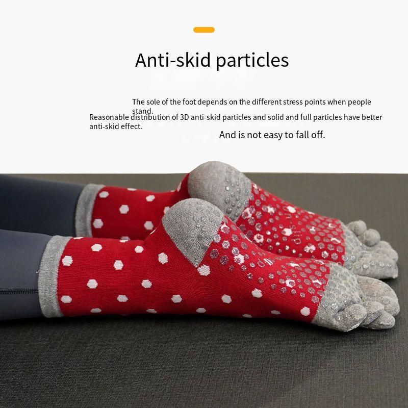 Women Mid High Calf Five Toe Yoga Socks Polka Dot Print Cotton Spandex Full Sole Silicone Non Slip Split Toe Pilates Training Socks Breathable Sweat Wicking Anti Fall Quiet Jump Fitness Dance Indoor Barefoot Sport Socks One Size Multi Color Matching
