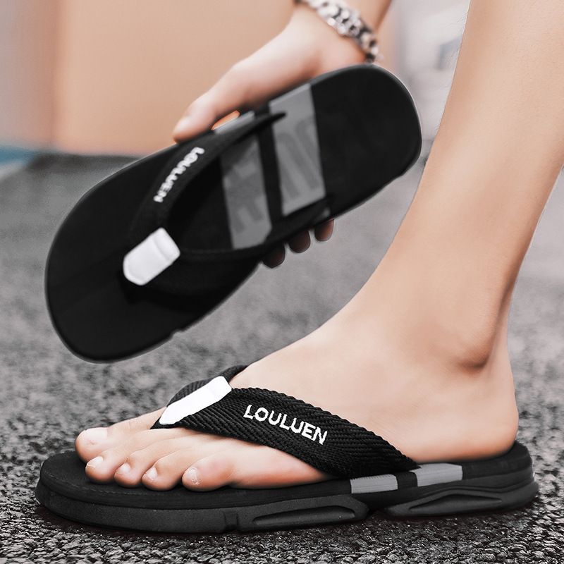 Men's Summer Non-slip Flip Flops, Breathable Soft Sole Beach Slippers, Casual Outdoor Sport Slides with Logo Print, 4 Colors Available