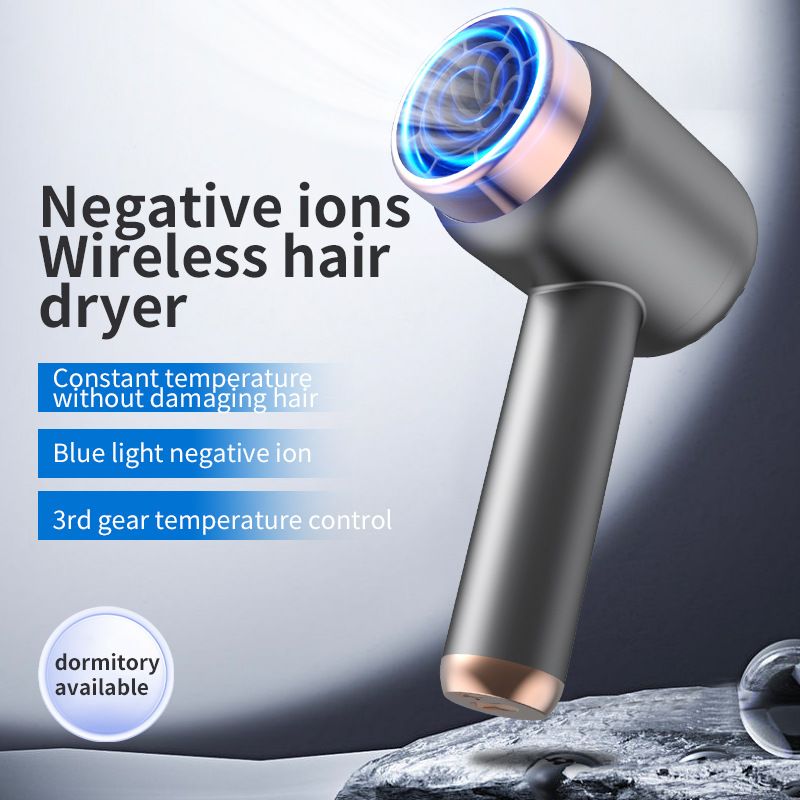 Cordless Rechargeable Hair Dryer, USB Portable Hot & Cold Wind Hair‑Friendly Blow Dryer for Dorm Student Use