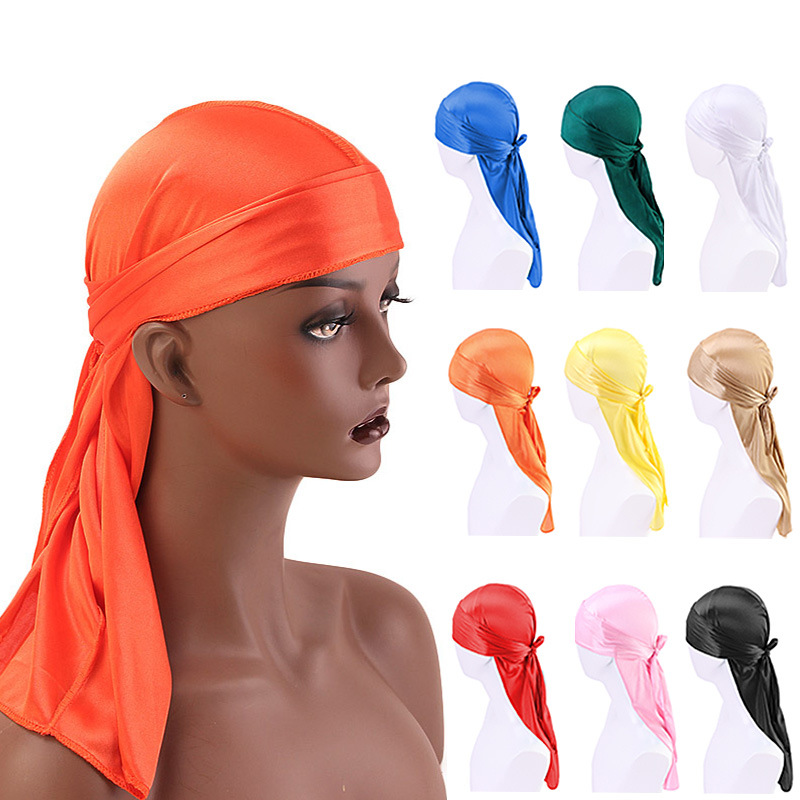CRRshop free shipping hot sale new fashiong trend turban female hairdressing tool thickened imitation silk binding pirate cap long tail cap silky durags women protective wig cap