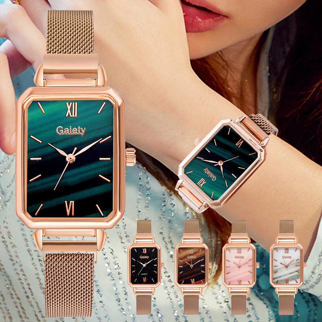 Fashion Ladies Watch Alloy Mesh Belt Small Green Watch Korean Version Trend Ladies Square Head Quartz Watch Women's Watch