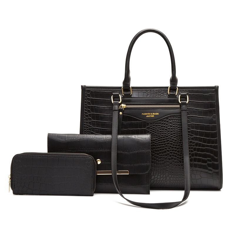 Cross-border Women's Bag Handbag Fashion Three-piece Bag Handbags Textured Shoulder Bag Crocodile Pattern Female Bag
