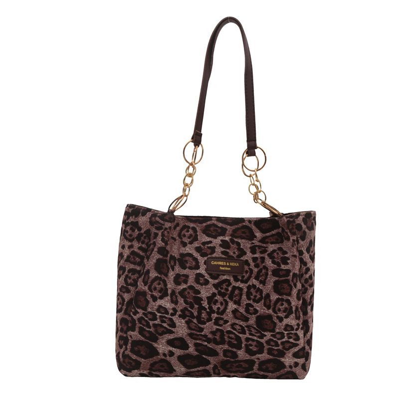 Women Fashion Leopard Print Canvas Hand Bag Woman Quality Pu Shoulder Tote Bags Ladies Casual Large Capacity Handbag