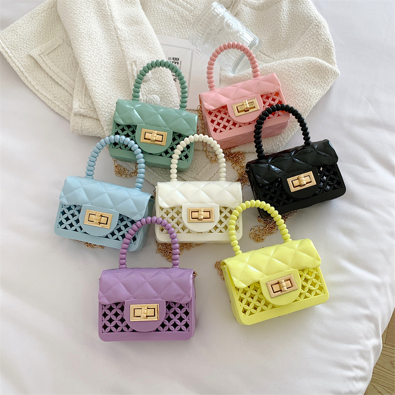 19-38-3 Korean Style Fashion Chain Lock Jelly Small Square Bag Women's Shoulder Messenger Bag