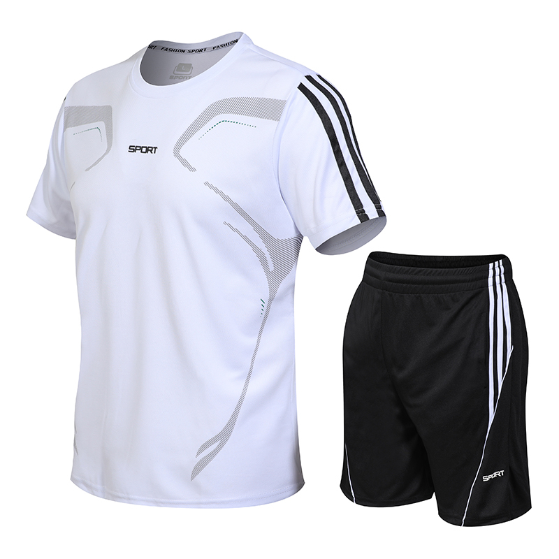 2 Pcs/Set Men's Tracksuit Gym Fitness badminton Sports Suit Clothes Running Jogging Sport Wear Exercise Workout set sportswear 902white