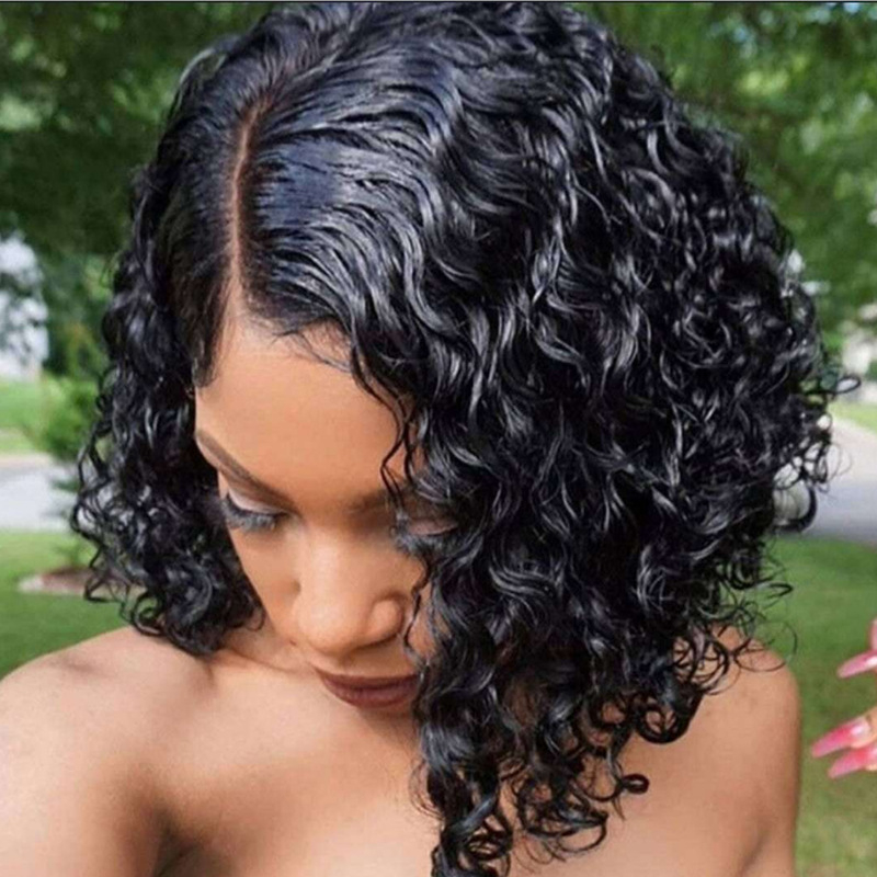 VEONAM Side Part Short Curly Wigs for Black Women Soft Black Big Curly Wig Kinky Curls Heat Resistant Natural Looking Synthetic Wig for African