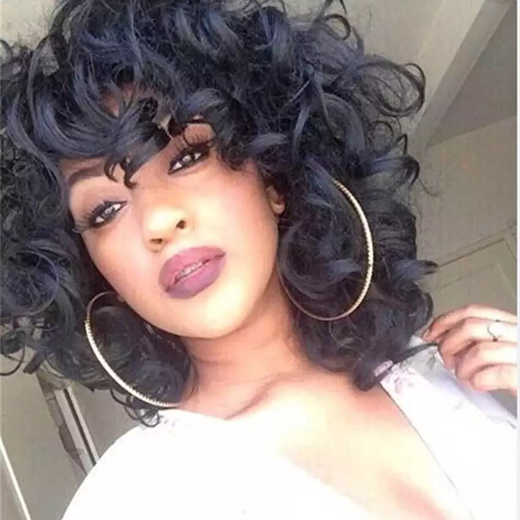 K06 Short Curly Kinky Wigs for Black Women Fluffy Wavy Black Synthetic Hair Wig Natural Looking Wigs Heat Resistant Wigs