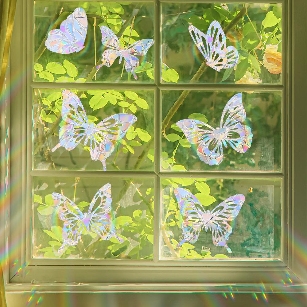 XC2375 3D Sun Catcher PVC Self Adhesive Glass Window Stickers Sunlight Butterfly Cat Rainbow Prisms Suncatcher Wall Sticker Home Decor