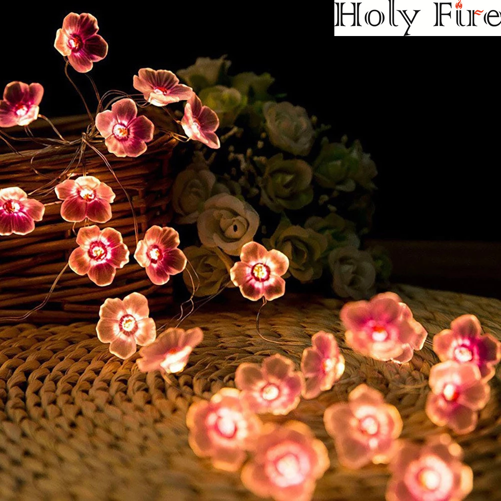 Holy Fire 20Leds 2m LED Lights Pink Cherry Blossom String Lights Christmas Holiday Party Decor Led Light Garland Sakura Hanging Light String