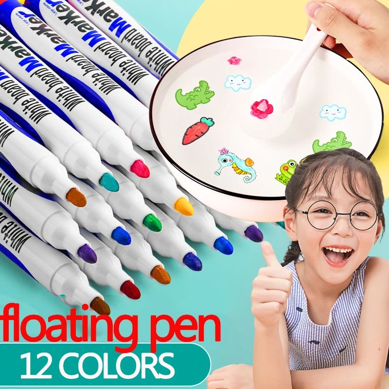 4/8/12 Colors Magical Water Floating Student Painting Brush Whiteboard Markers Pen Suspension Kids Educational Painting Pen Toys
