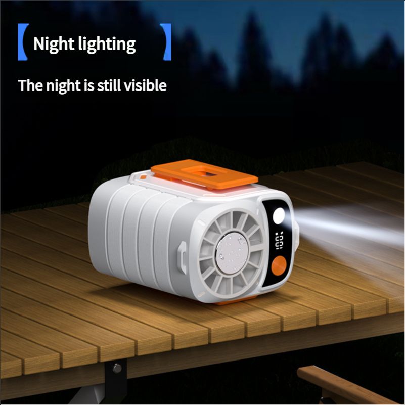 Portable belt air conditioning fan, rechargeable 3-in-1 semiconductor cooling hanging belt fan, equipped with 6000mAh battery and flashlight, three wind speeds, digital display, suitable for construction sites, outdoor, farms, fishing, camping