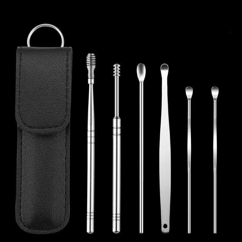 Earpick Ear digging Spoon Dear Deep Clear 6 different shape can metting different needs Black