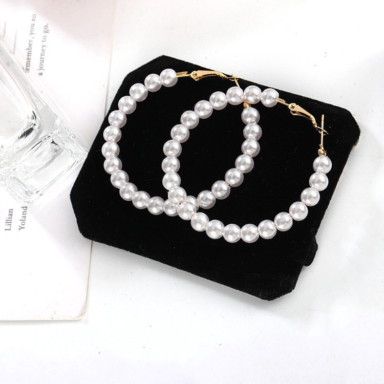 00388-22 Garland Shape Bohemian Gold Plated Alloy Jewelry Large Hoop Pearl Earrings For Women