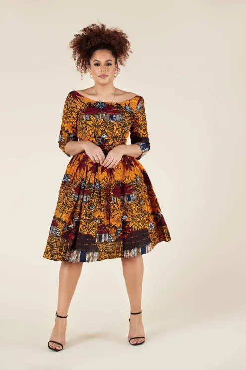 FQIH Women s Digital Print African Ankara Dress U Back Mid Sleeve A Line Dress TospinoMall online shopping platform in GhanaTospinoMall Ghana online shopping