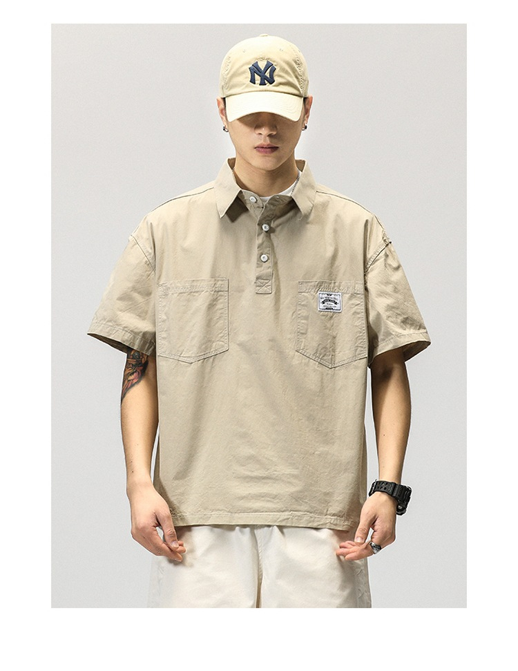 768 Men's Casual Cargo Shirt Polo Shirt Short Sleeve Top Summer