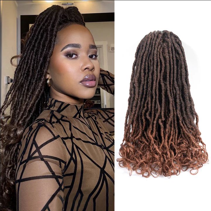 Obaasima Strands Nu Faux Locs Crochet Hair With Curly Ends, Pre-Looped Soft Locs Braiding Hair, Ombre Brown Locs Crochet Hair Extensions (#T350)