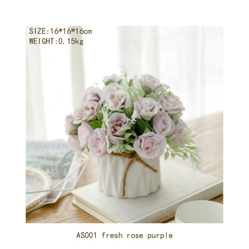 Fresh rose set ceramic hemp rope vase artificial flowers silk flower pastoral floral ornaments living room dining room dining table hotel wedding church venue funeral ceiling road layout home decoration flower arrangement holding flowers photo props flowerpot