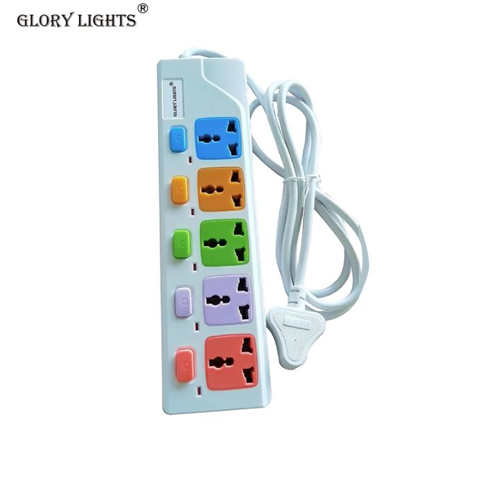  5-Way Glory Lights Electrical Extension Board Universal Way Power Button 3M Extension Cord Socket Charger Plug Adaptor 5UK Plug