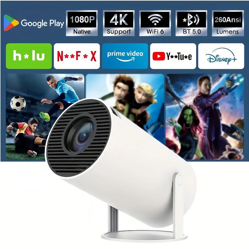 丨High Brightness] HY300 Pro Projector, Portable 4K Projector with WiFi Bluetooth Android 13 1080P Support, Auto Keystone Correction，Compact Design for Home Theater, and Gaming.