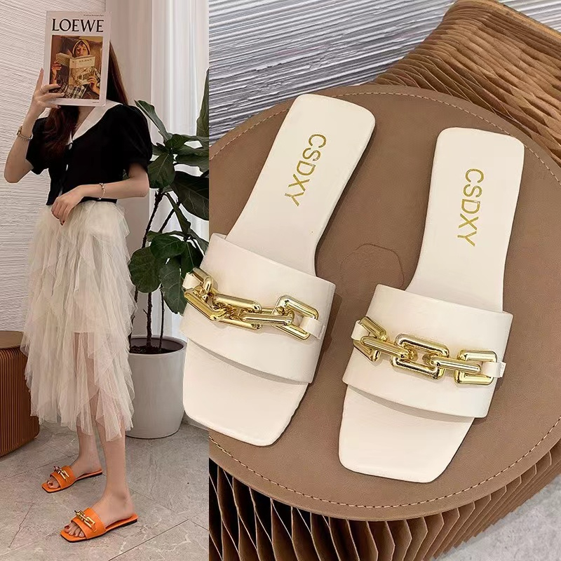 Slippers Women's Shoes Metal Chain Sandals Ladies Shoes