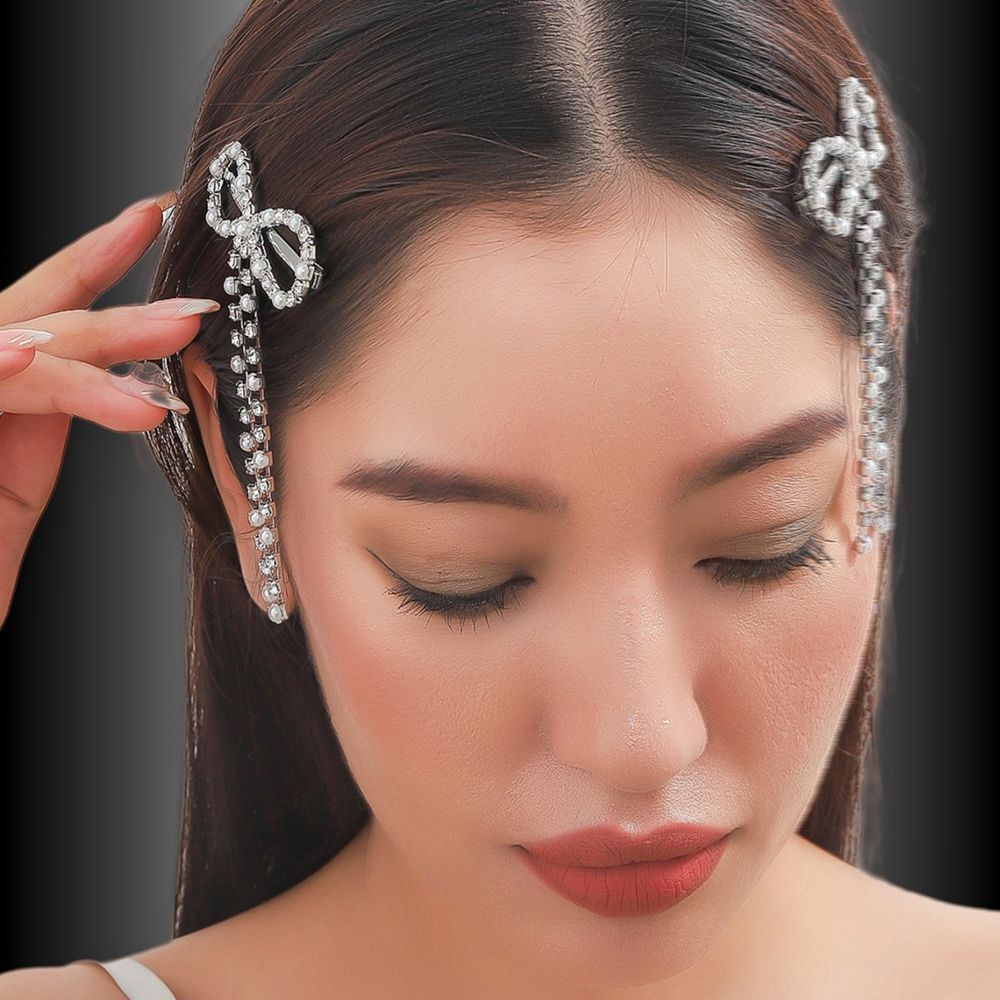 Ins Super Hot Bow Hair Clip New Side Clip Long Tassel Hair Clip Cute Forehead Hair Clip