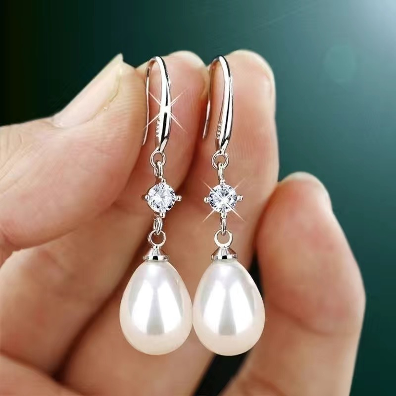 H Women Elegant Pearl Pendant Earhook Earrings Jewelry Gift
