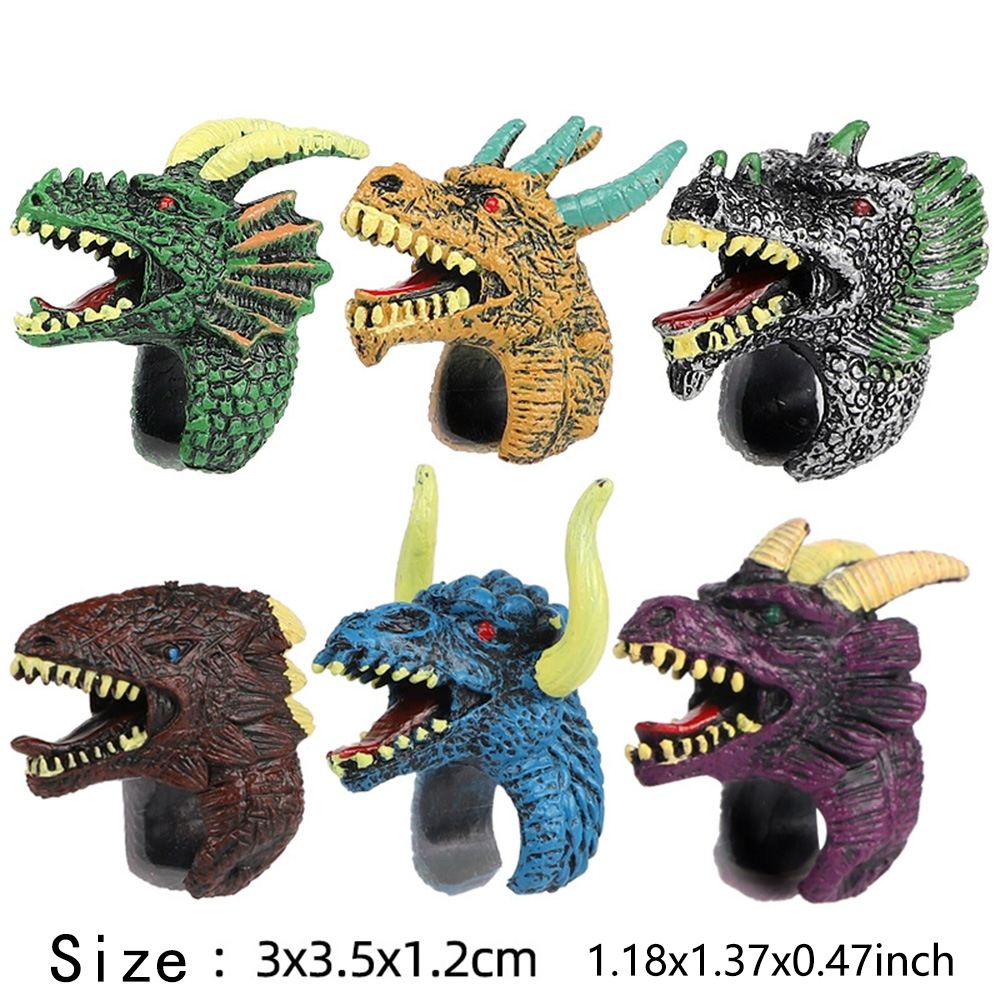 Six children's dinosaur rings science education toys simulated dinosaur wildlife birds cognitive hand-painted model toysDragon Ring