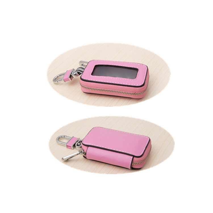 QY9069 Car Key holder Men Genuine Leather Zippered Car Key Pouch Key Case with PVC Window