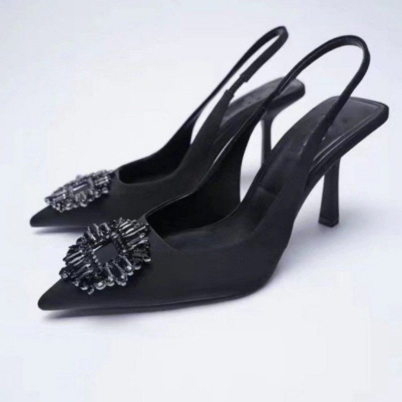 808 Women Heels Black Rhinestone Heels Slingback Stiletto Woman Pumps Fashion Female Heeled Office Modern Wedding Bride Pointe