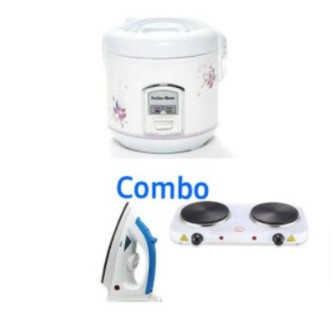 Rice Cooker 2L- White - Burner Automatic Table Top Stove And Iron Combo