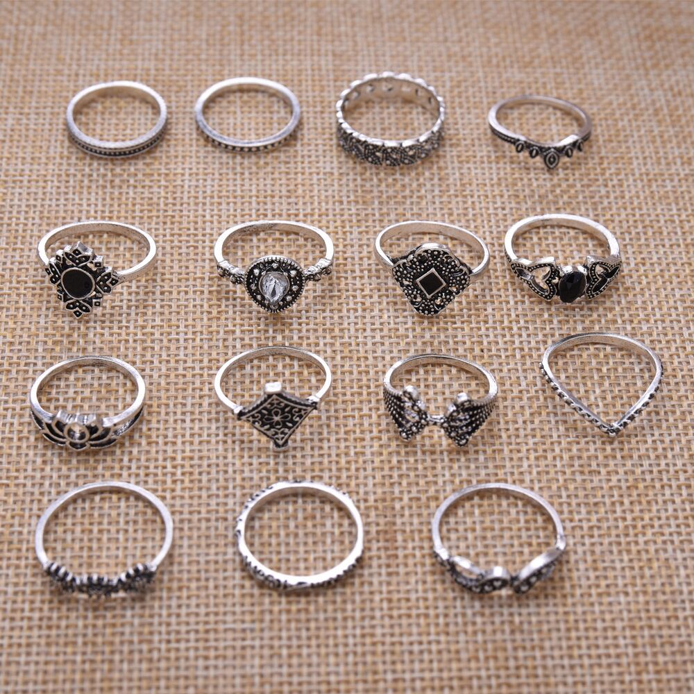 New Jewelry Combination Set Ring Water Drop Geometry Lady Multi-piece Joint Ring 15 Piece Set Ring