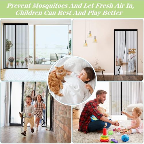 New Hot-Selling Wind Proof Mosquito Screen Door Net Curtain Anti Mosquito Mesh Fly Soft Magnetic Door Screen Curtains Mesh Magnetic Screen Door Fresh Air Flow & Keep Bugs Out-210cmX110cm
