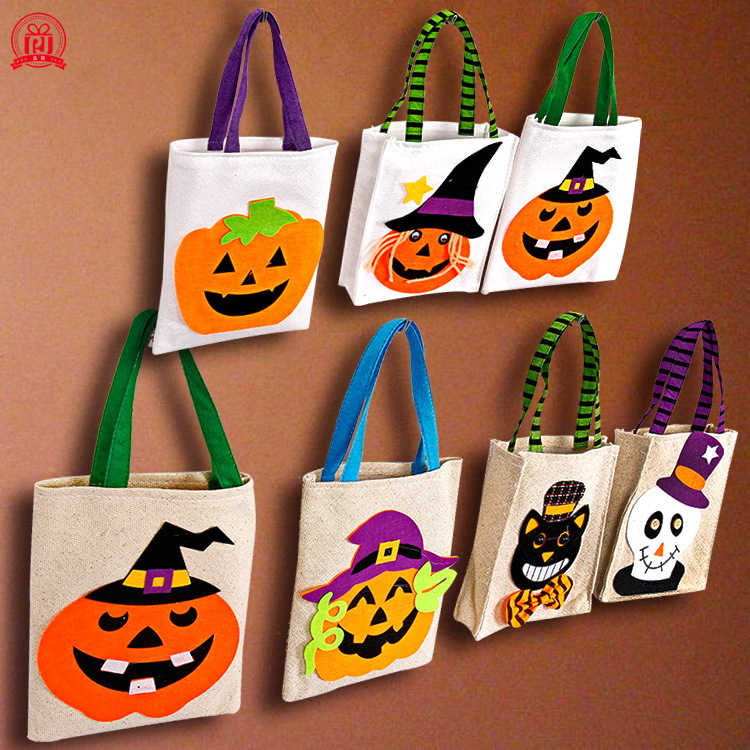 PJ19WS-B03 Halloween Party Decoration Candy Basket Halloween Sackcloth Hand-Held Pumpkin Gift Bag Kids Candy Bag